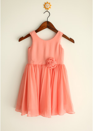 Coral Blue Ivory Chiffon Beach Wedding Flower Girl Dress